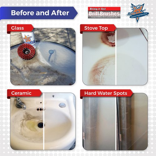 BRING IT ON! CLEANER Hard Water Spot Remover Plus 2 Drill Brush Attachments | Clean Tile and Grout | Shower Doors Cleaner | Scrub Off Mold and Mildew With Ease