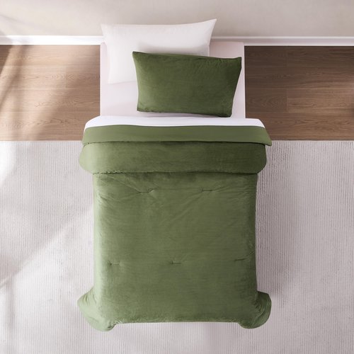 Lush Decor Arden Ribbed Corduroy Comforter 2 Piece Set Twin/Twin XL Olive - Green Bedding Set - Velvet Comforter - Kids Bedding - Dorm Decor - Retro Decor