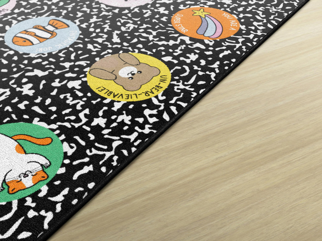 Flagship Carpets School Days Sticker Sit Spots Educational Area Rug for Kids Room, Children's Classroom Rug for Teaching and Playroom, 5' X 7'6"