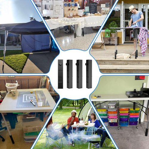 4 Pack Folding Table Leg Extenders, Highly Durable Steel Folding Table Leg Risers, Folding Desk Legs Extensions for Straight｜Bent Legs,3 Levels Adjustable Height Tables Extender Rise 2.3in｜4.3in｜6.3in