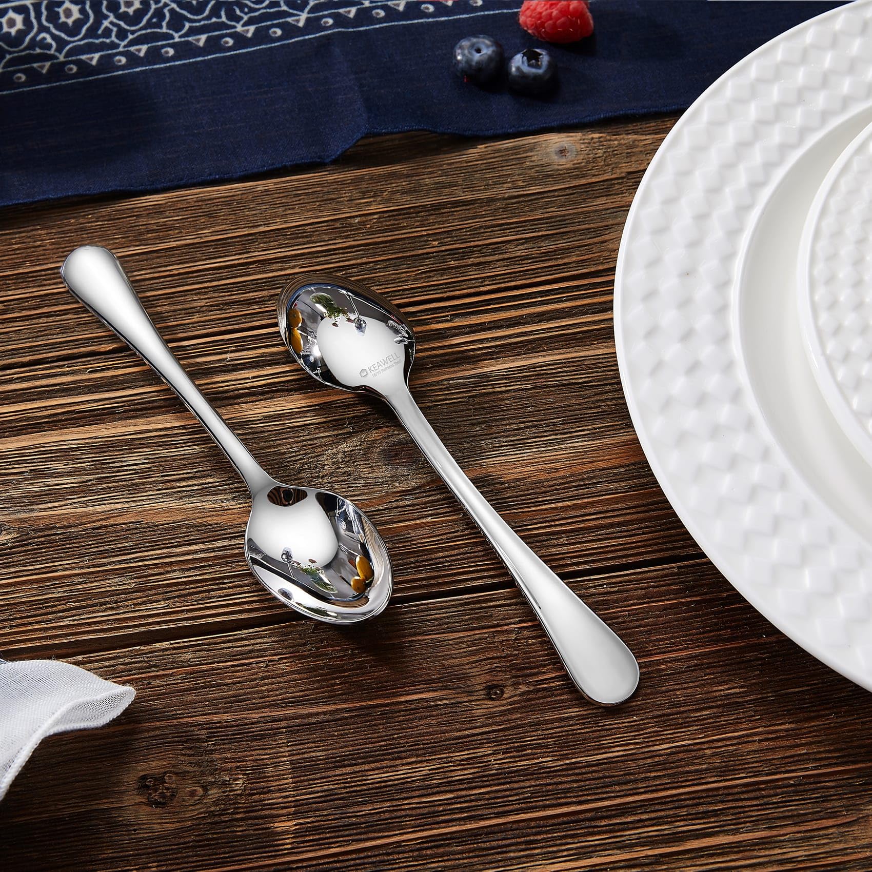 KEAWELL Premium Verona 4-Piece 6.5 inch Spoon Set – 18/10 Stainless Steel, Heavy-Duty Mirror-Finished Silverware for Daily Meals, Hosting and Special Occasions (4, Teaspoons)