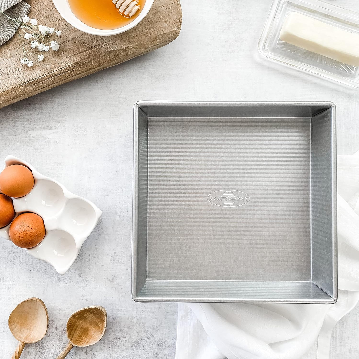 USA Pan Bakeware Nonstick Square Cake Pan - 8 Inch Aluminized Steel for Perfect Baking