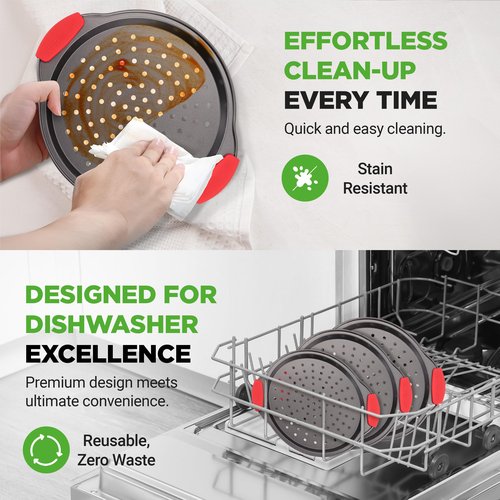 NutriChef 3-Piece Pizza Tray Set with Silicone Handles - Round Nonstick Pizza Pan with Perforated Holes, Durable Carbon Steel, Small, Medium, Large Sizes - Ideal for Crispy, Evenly Baked Pizzas (Gray)