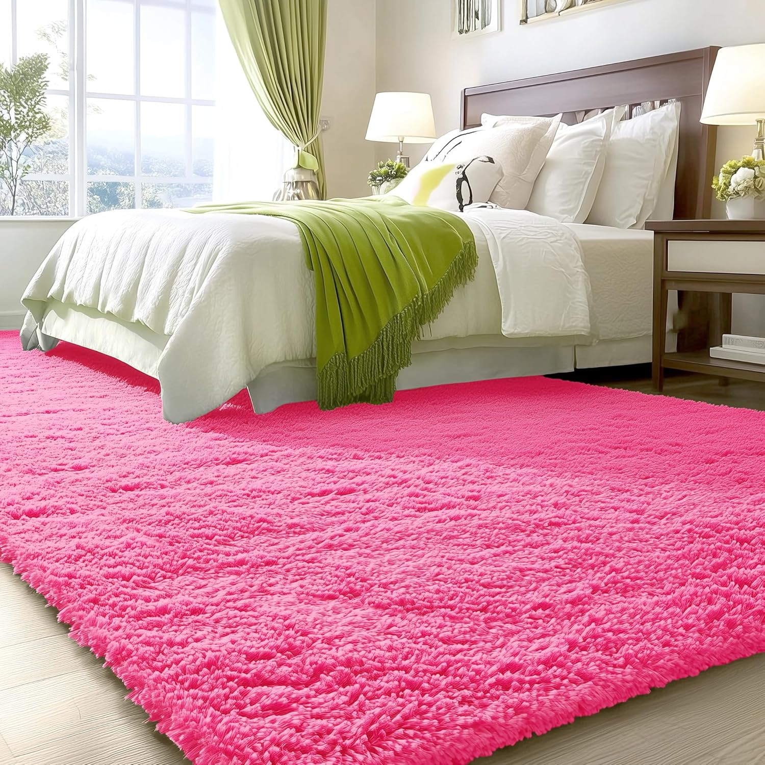 OLANLY Large Area Rug - Soft Fluffy Shaggy Carpet for Living Room & Bedroom | 9x12 Hot Pink
