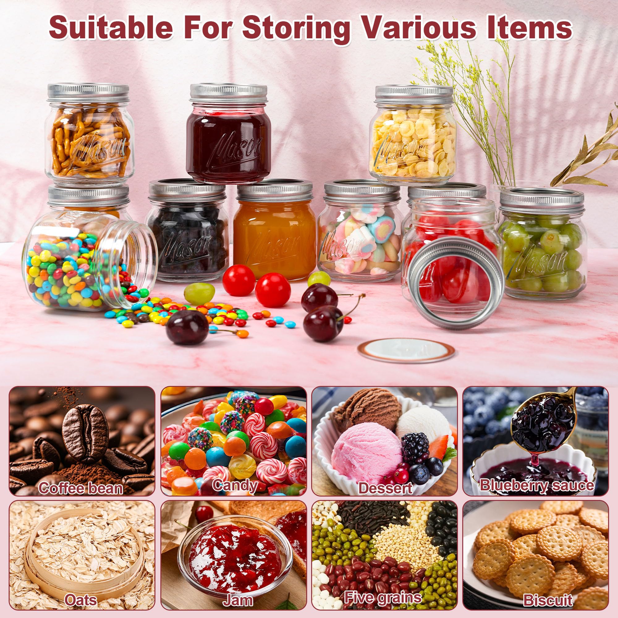 Mason Jars 10oz - 12Pack Glass Jars with Leak Proof & Food Grade Canning Jars for Spices, Dry Food Storage & DIY Crafts, Perfect for Home Cooks, Meal Prep, and Crafting Enthusiasts