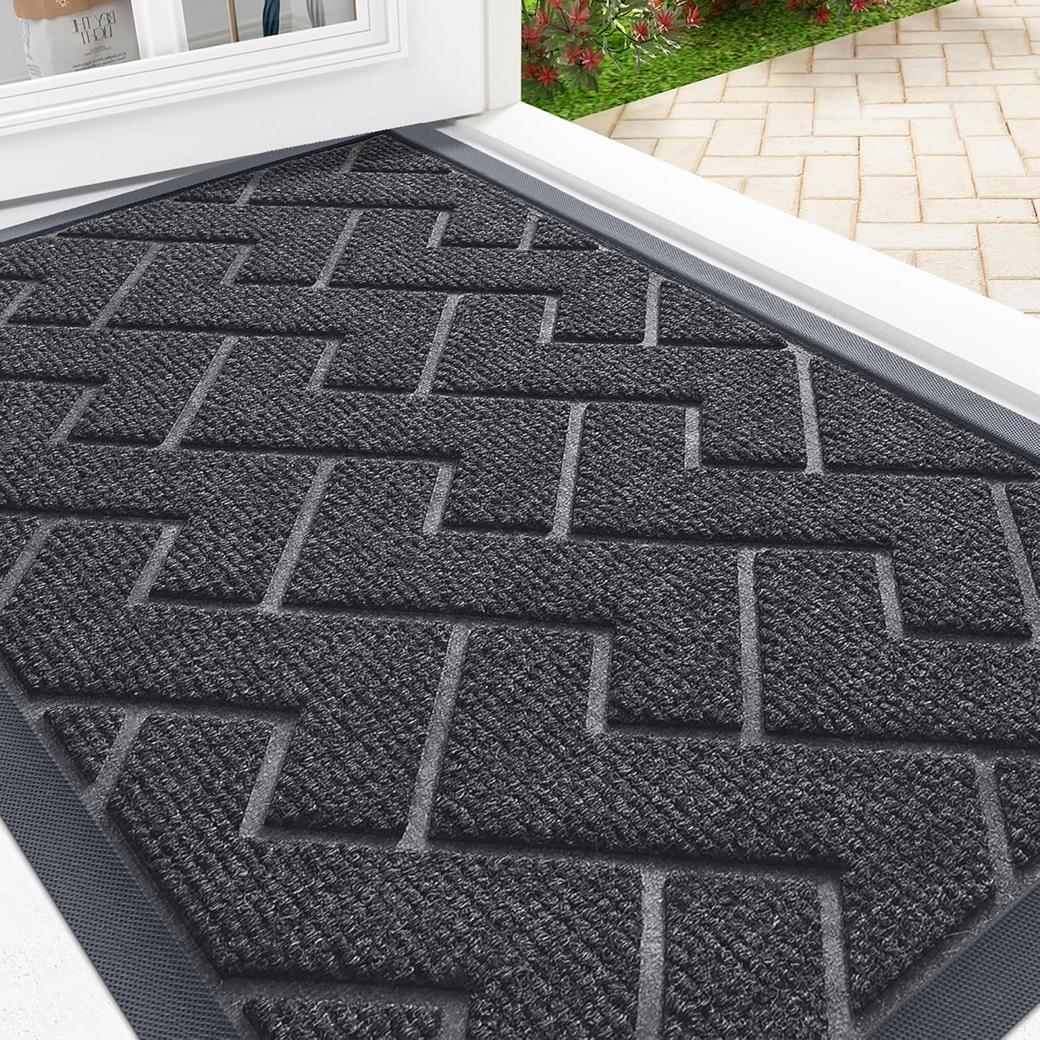 OLANLY Waterproof Front Door Mat - All-Season Indoor Outdoor Doormat | Sturdy Natural Rubber, Grey (36x24)