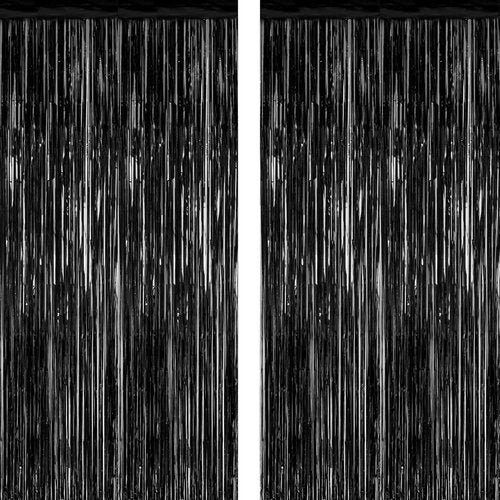 2026 Graduation Party Decorations - Skiennix Black Backdrop & Metallic Fringe Curtains | 3.28 FT x 7.05 FT