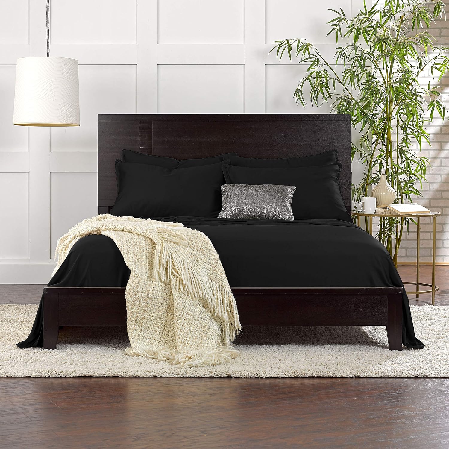 Pure Bamboo Split King Sheets - 100% Organic Viscose Bed Sheet Set, Soft & Cooling, Black