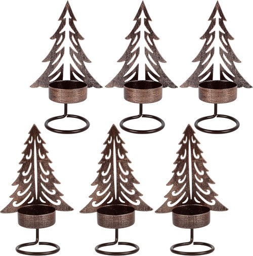 Juegoal Set of 6 Tea Light Candle Holders - Rust-Proof Metal Xmas Tree Centerpiece for Holiday Decor