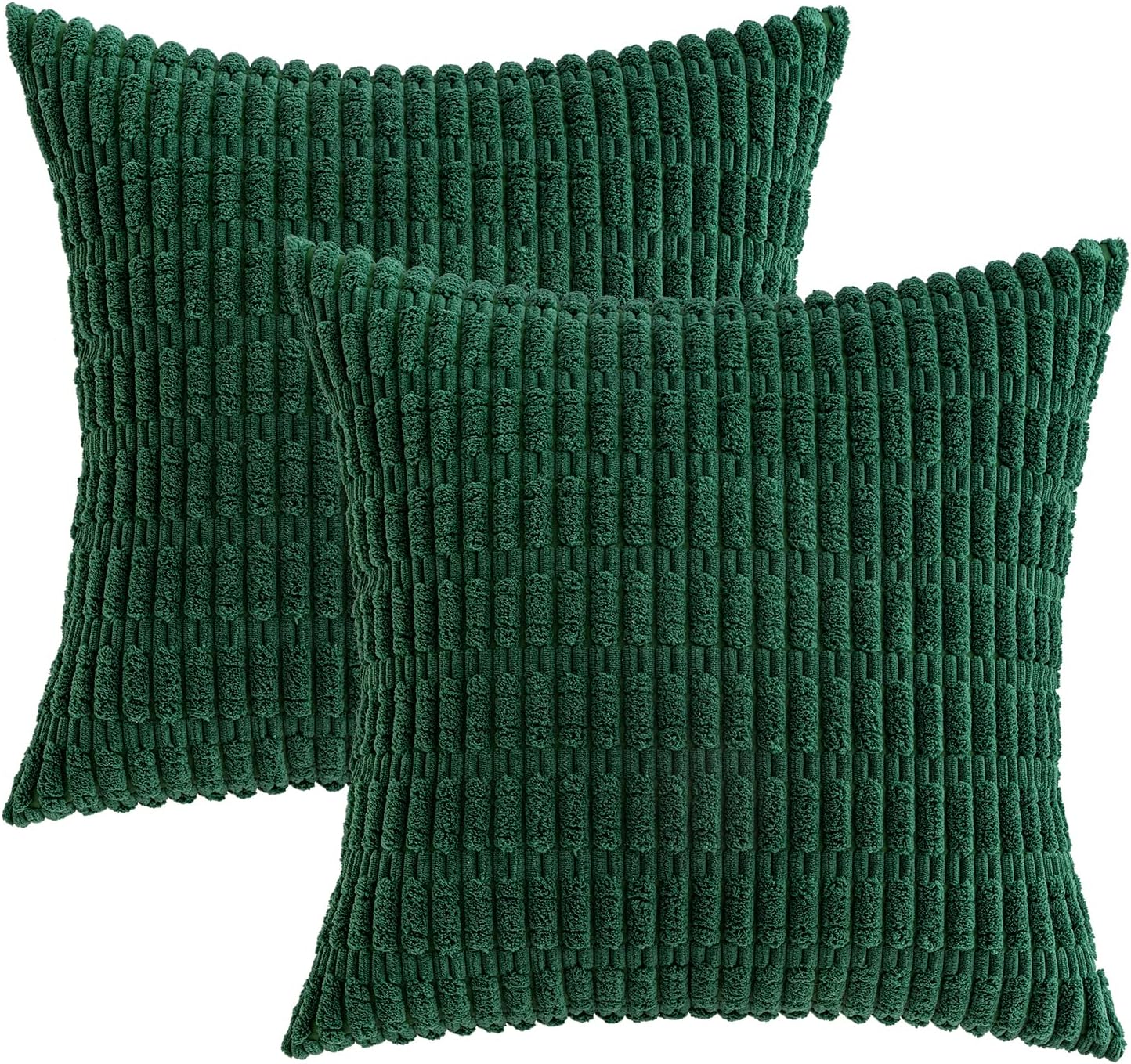 MIULEE Dark Green Corduroy Decorative Pillow Covers - Soft Boho Striped 18x18 Inch | Modern Farmhouse Decor