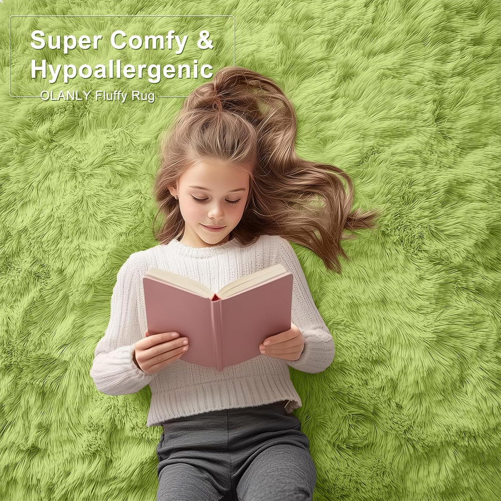 OLANLY Large Area Rug - Soft Fluffy Shaggy Carpet for Living Room & Bedroom | 9x12 ft, Grass Green