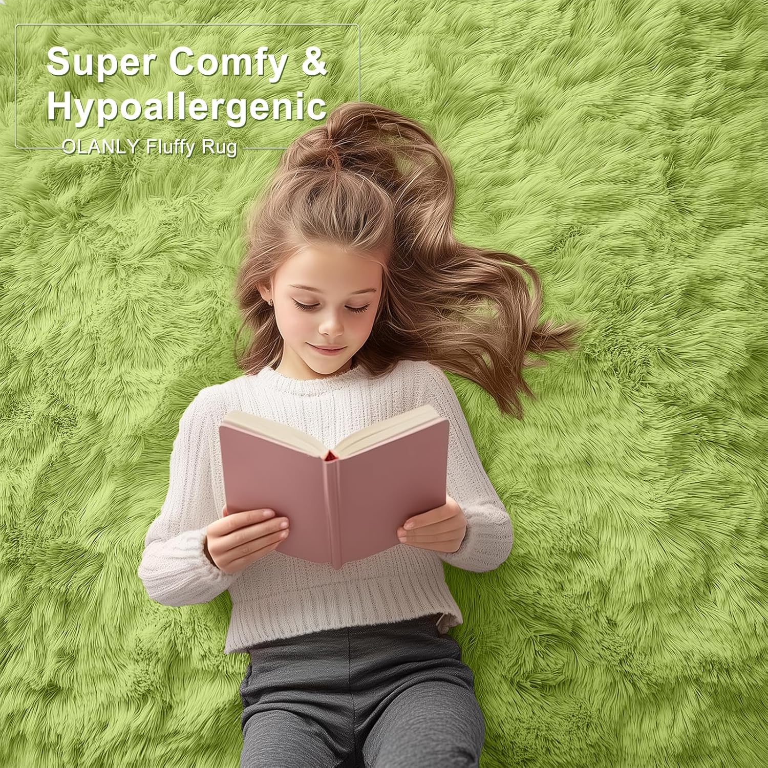 OLANLY Large Area Rug - Soft Fluffy Shaggy Carpet for Living Room & Bedroom | 9x12 ft, Grass Green