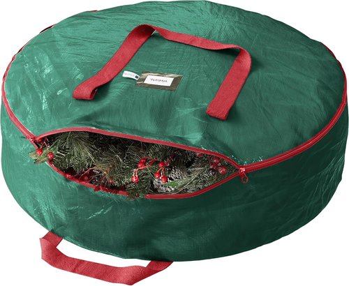 Heavy Duty Wreath Storage Bag - 24 Inch Waterproof Christmas Wreath Container in Green