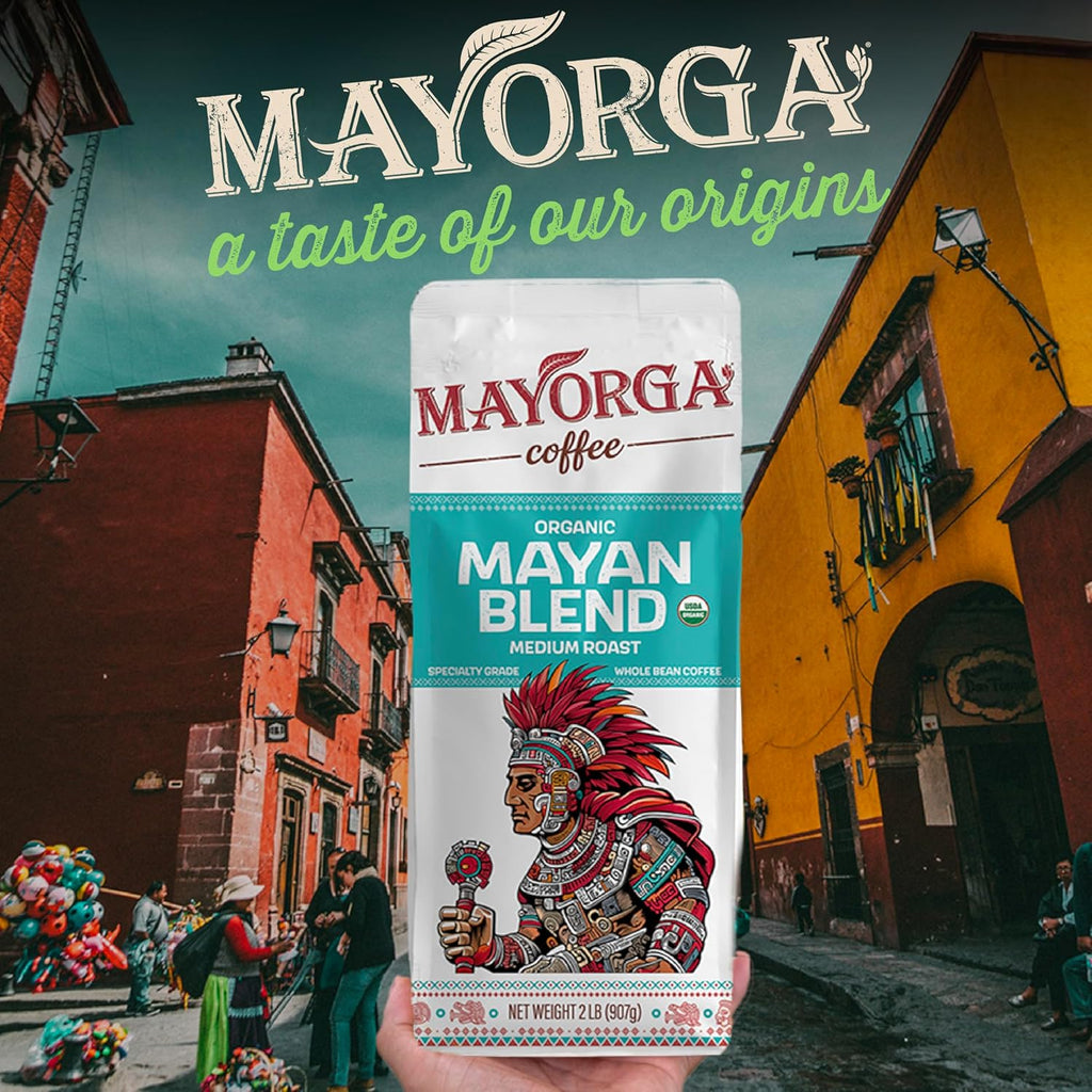 Mayorga Organic Coffee - 2lb Mayan Blend Medium Roast Whole Bean | 100% Arabica, Chocolate & Floral Flavor, USDA Organic