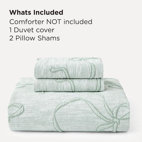 Bedsure Green Duvet Cover - Elegant Bowknot Jacquard Design | Queen Size 90"x90" with 2 Pillow Shams