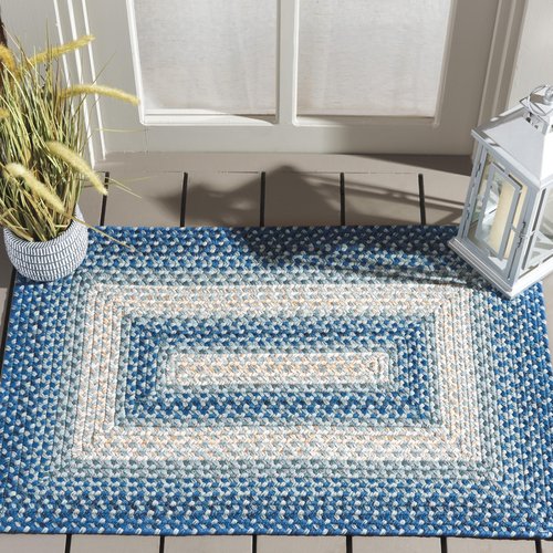 SAFAVIEH Washable Rug Outdoor Braided Collection - 2' x 3', Navy & Grey, Handmade & Reversible, Non-Shedding & Easy to Clean, Ideal for Entryway, Patio, Kitchen, Mudroom, Front Door (BRD311N)