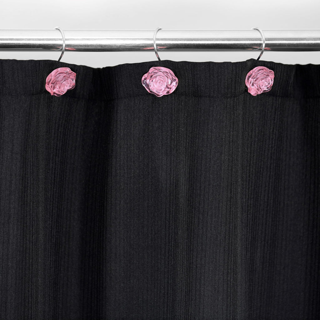 Pink Flower Shower Curtain Hooks: 12 Pcs Blush Crystal Ice Textured Decorative Rings for Floral Rose Leaf Plant Spring Shower Curtain - Cute Rustproof Hangers for Girls Bathroom & Valentines Day Decor
