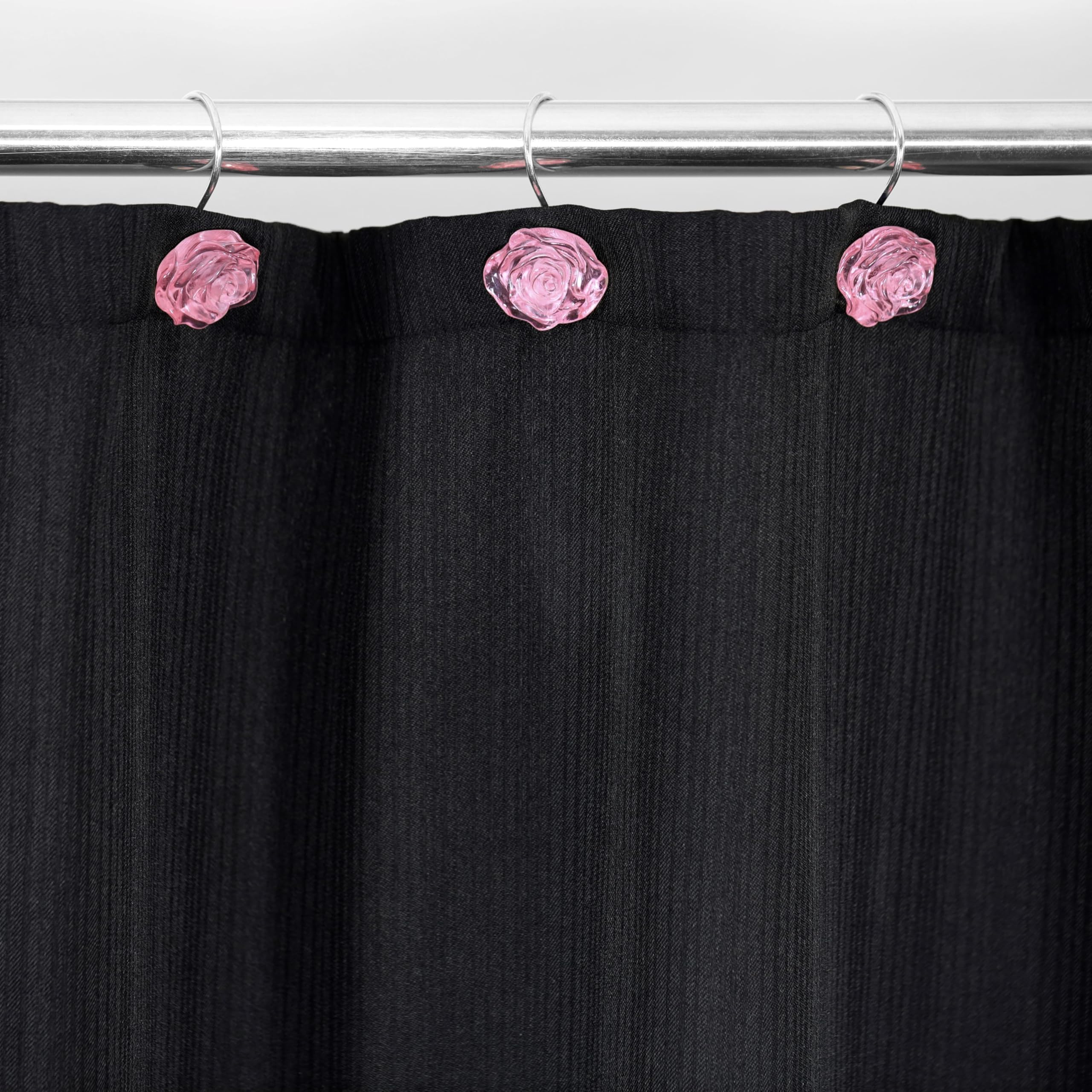 Pink Flower Shower Curtain Hooks: 12 Pcs Blush Crystal Ice Textured Decorative Rings for Floral Rose Leaf Plant Spring Shower Curtain - Cute Rustproof Hangers for Girls Bathroom & Valentines Day Decor