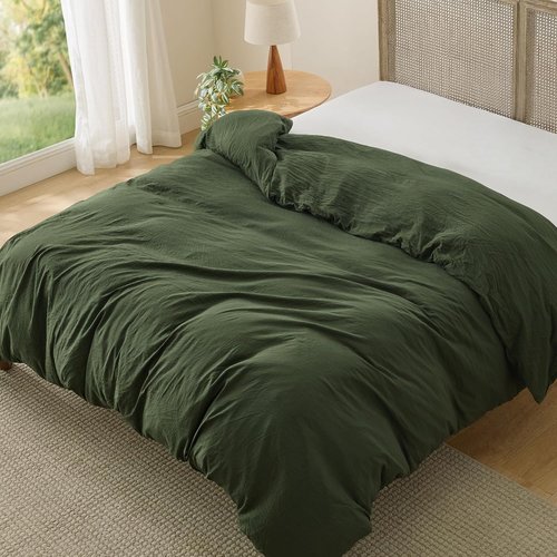 Bedsure Olive Green Duvet Cover - Soft Prewashed Cotton-Like Polyester, King Size 104x90 Inches with Zipper Closure