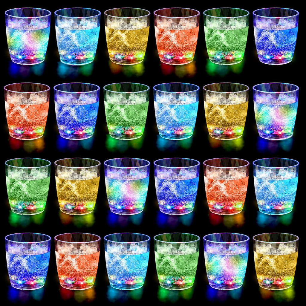 Potchen 24 Pcs 10 oz Plastic Light up Glasses LED Cups for Night Drinking Liquid Activated Glow Party Favor Multicolor Neon Shot Glasses for Disco Bar