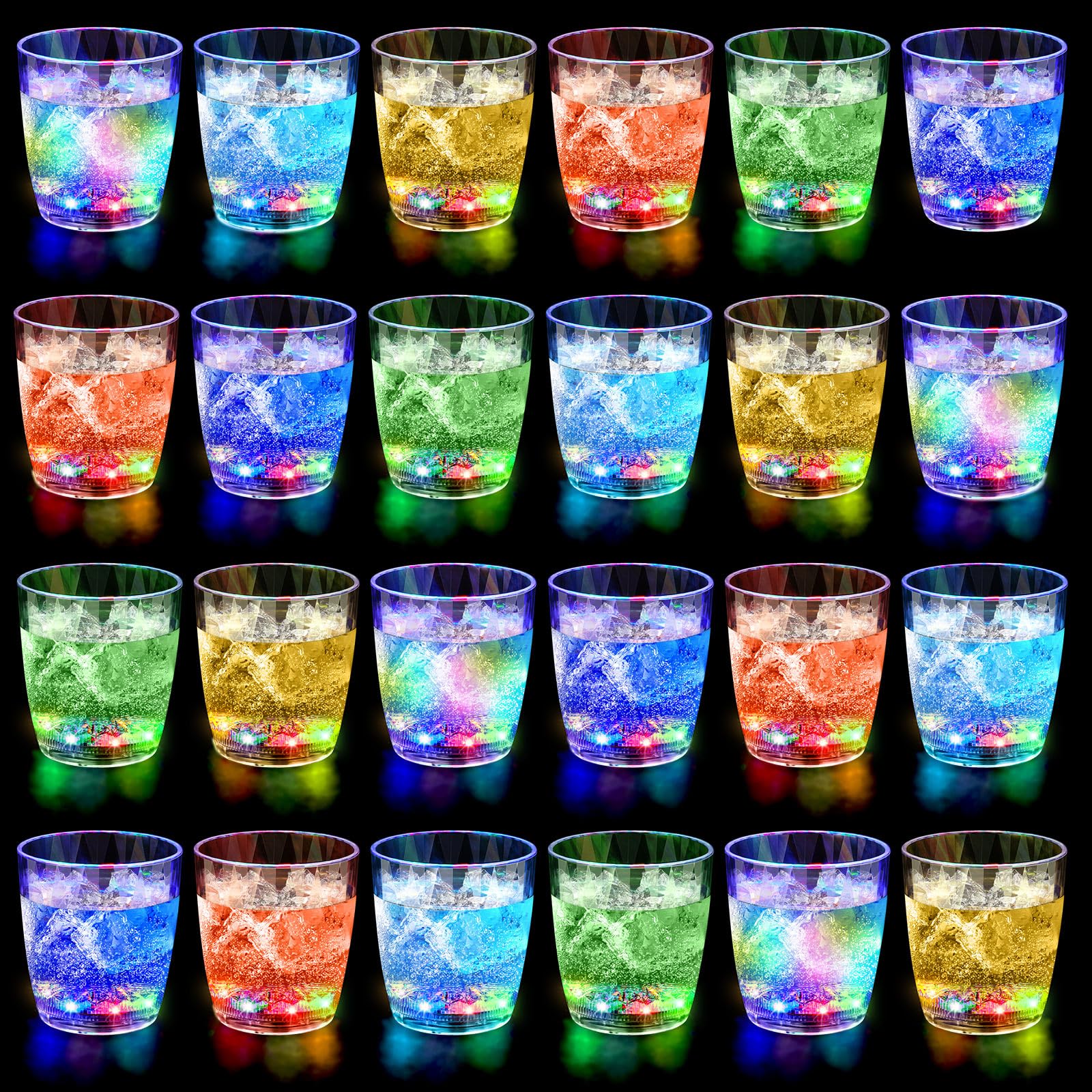 Potchen 24 Pcs 10 oz Plastic Light up Glasses LED Cups for Night Drinking Liquid Activated Glow Party Favor Multicolor Neon Shot Glasses for Disco Bar