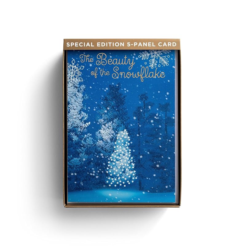 Five-Panel Christmas Card Set with Scripture – 18 Blue Snowflake Cards & Foil Enveloped Box