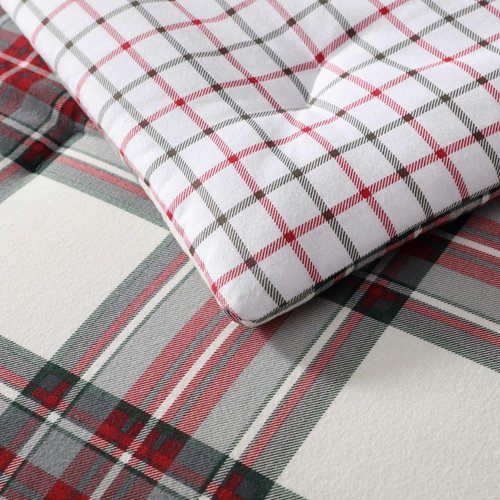 Eddie Bauer - Twin Comforter Set, Naturally Soft Cotton Flannel Bedding w/Matching Pillowcase, Medium Weight for Year Round Use, 2 Piece Bed Sets (Serendipity Plaid Red)