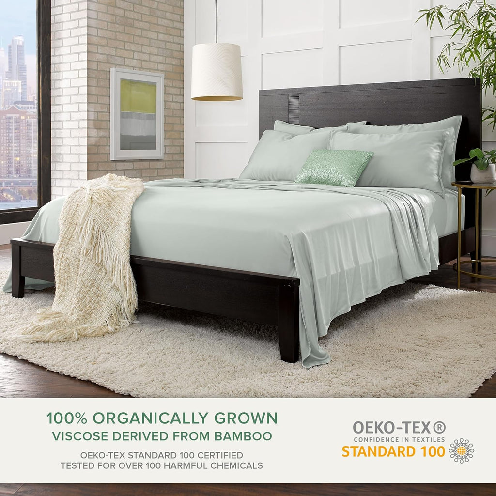 Pure Bamboo Full Bed Sheet Set - 100% Organic Viscose, Luxuriously Soft & Cooling | Sea Glass Color, Double Stitching