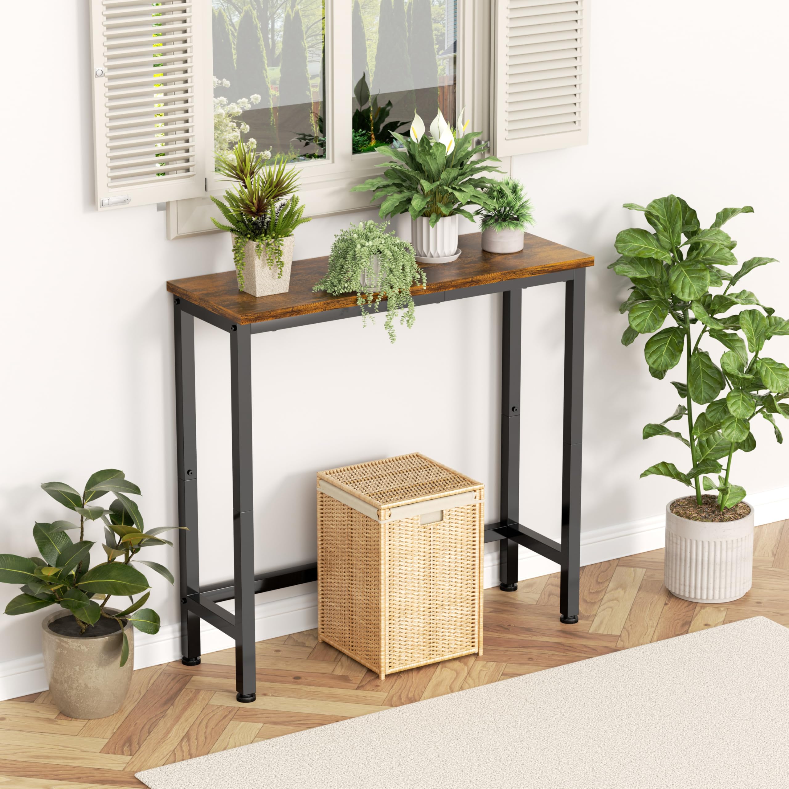 GRLEAF 29.5" Narrow Console Table, Small Entryway Table, Thin Hallway Table Skinny Sofa Side Display Table for Entrance, Bedroom, Living Room, Foyer, Corridor, Office - Rustic Brown (9.5" Deep)