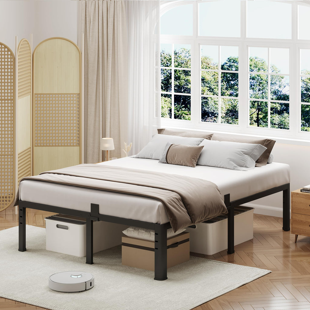 NKZ 14 Inch Queen Bed Frame, Sturdy Metal Platform with Round Corner Legs, 3,500 lbs Heavy Duty Steel Slat Support, Easy Assembly, Noise Free, No Box Spring Needed