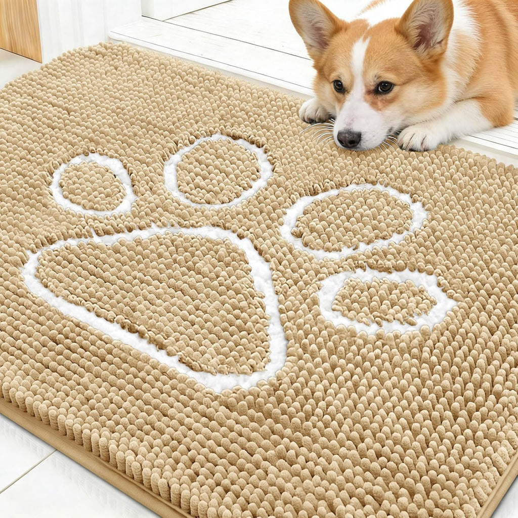 OLANLY Dog Door Mat - Absorbent Non-Slip Mud Mat for Paws | Quick Dry Chenille, 30x20, Beige