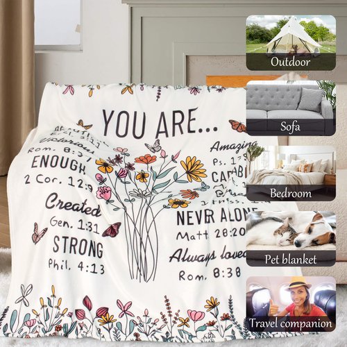 Sulpoie Christian Birthday Gifts for Women Faith, Christian Throw Blanket for Women 60"x50", Inspirational Religious Spiritual Gifts