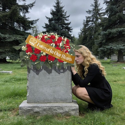Elegant Funeral Wreath Sash - Forever in Our Hearts Memorial Ribbon for Graves & Wreaths (Golden)