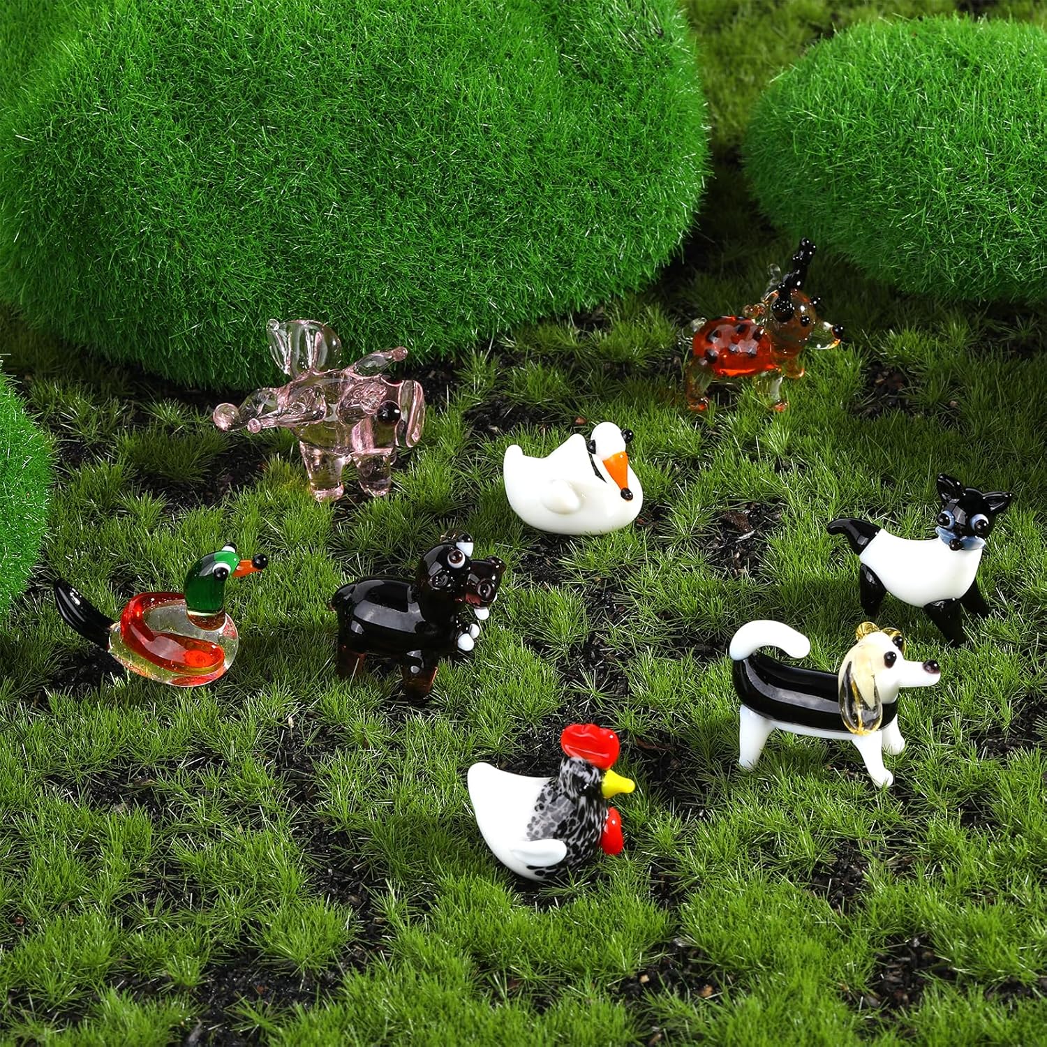 Skiennix 8 Piece Hand Blown Glass Figurines - Miniature Animal Collection for Home Decor & Gifts