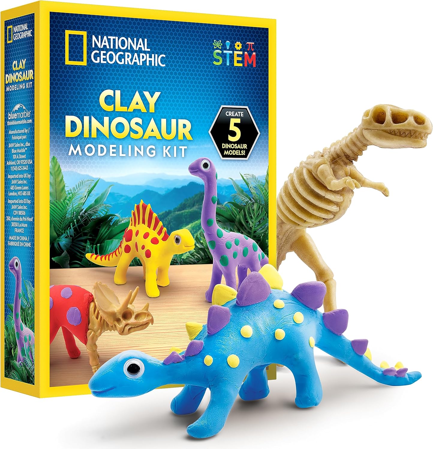 National Geographic Clay Dinosaur Arts & Crafts Kit - Air Dry Clay with 5 Colors & Dino Skeletons for Kids Ages 4-10