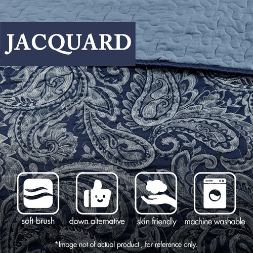 Madison Park Aubrey Reversible Quilted Bedspread Set, Solid Reverse Summer Breathable, Lightweight All Season Bedding Layer, Matching Shams, Bedspread Queen(102"x118"), Navy 5 Piece