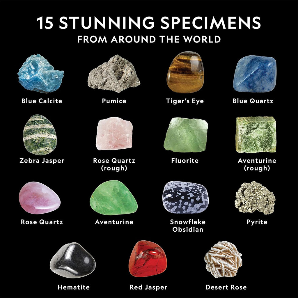 National Geographic Rock & Mineral Collection - 15 Gemstones & Crystals Science Kit for Kids