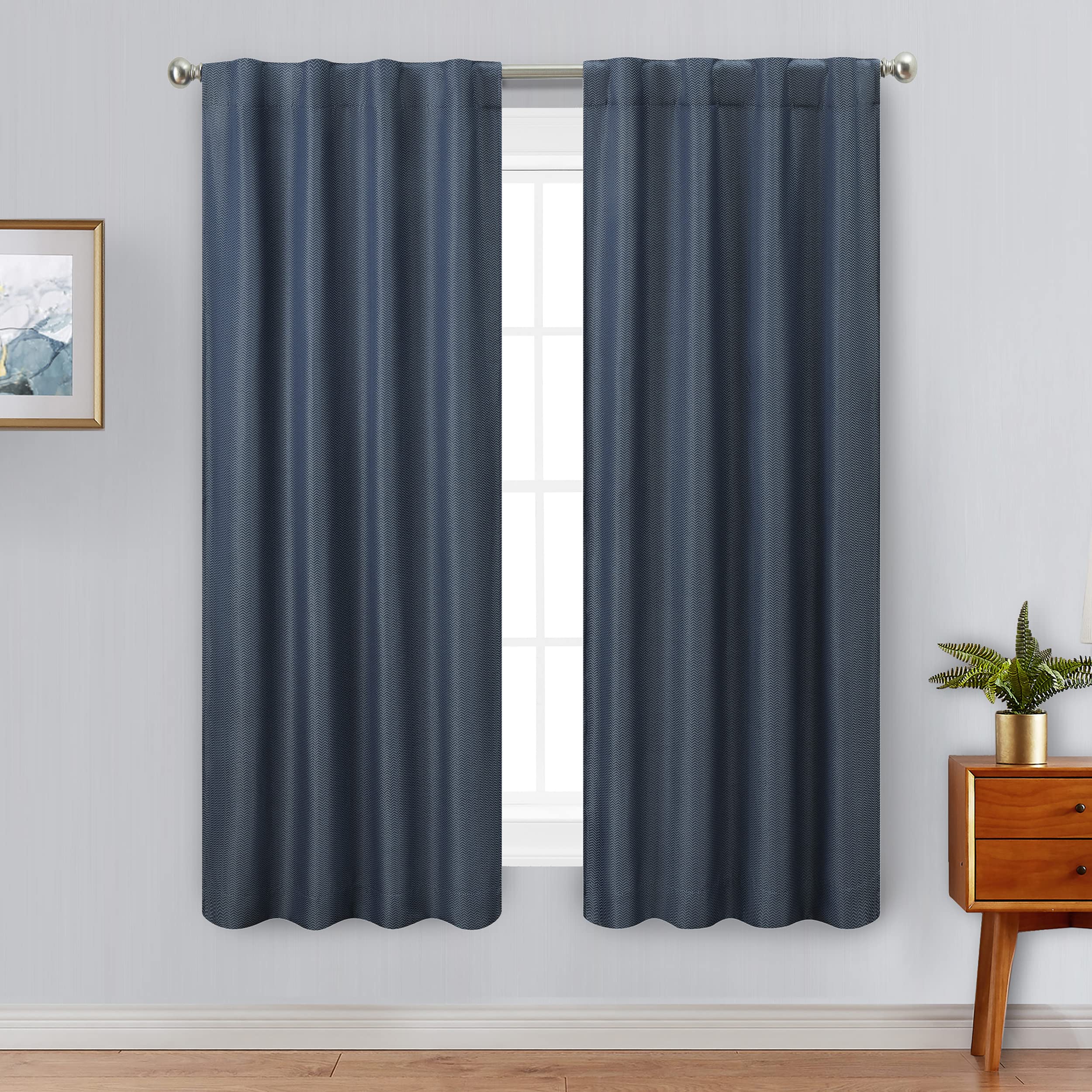 Nautica Home Blackout Curtains– Virginia Ultimate Blackout Classics Curtains and Drapes | Thermal Privacy Drapes Bedroom or Living Room Curtains | Set of 2 Chevron Pattern Panels | 38" x 63" | Navy
