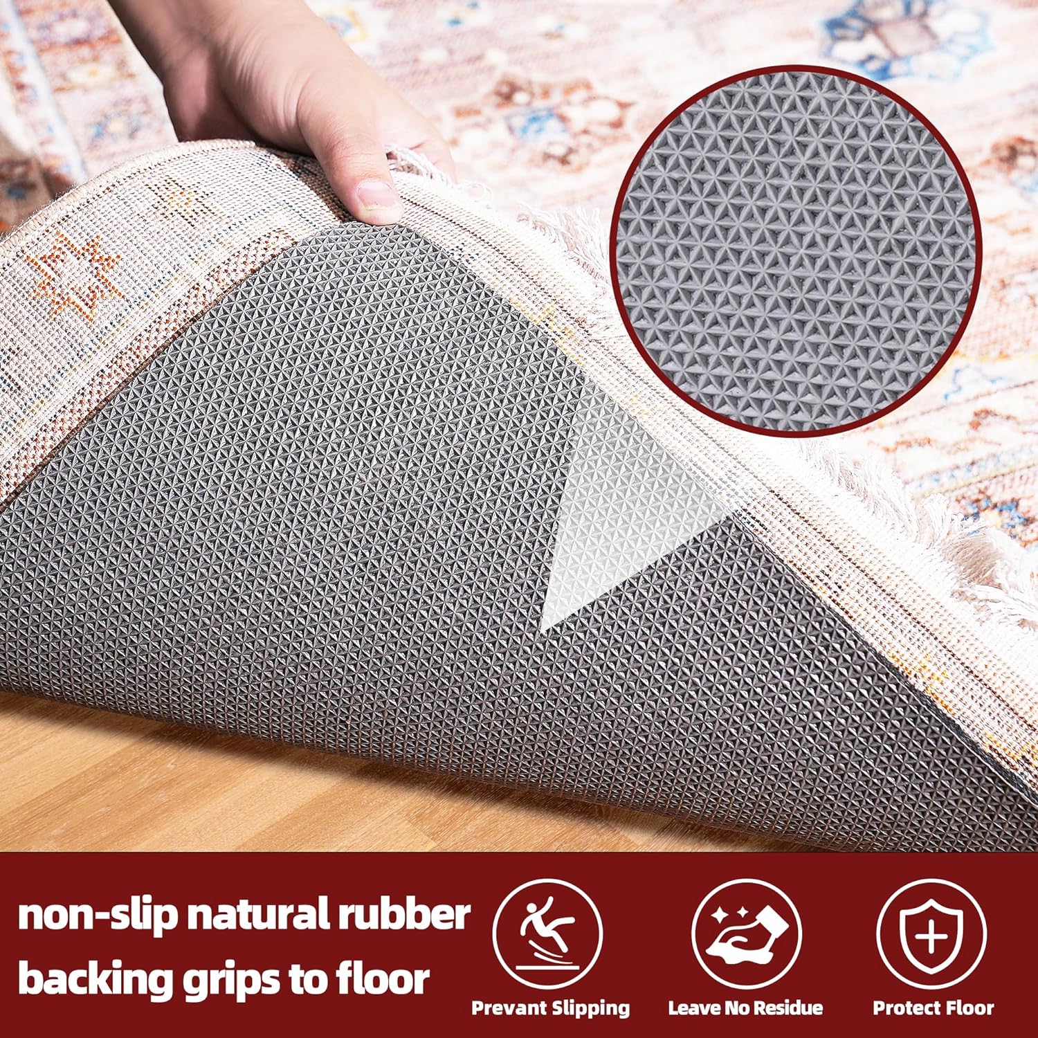 BAGAIL Non-Slip Rug Pads - 1/4” Thick Felt & Natural Rubber Backing - 5 x 7 Ft for Hardwood Floor Protection