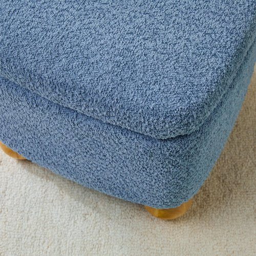 Walker Edison Linley Contemporary Small Storage Bouclé Ottoman with Wood Legs, Soft Blue
