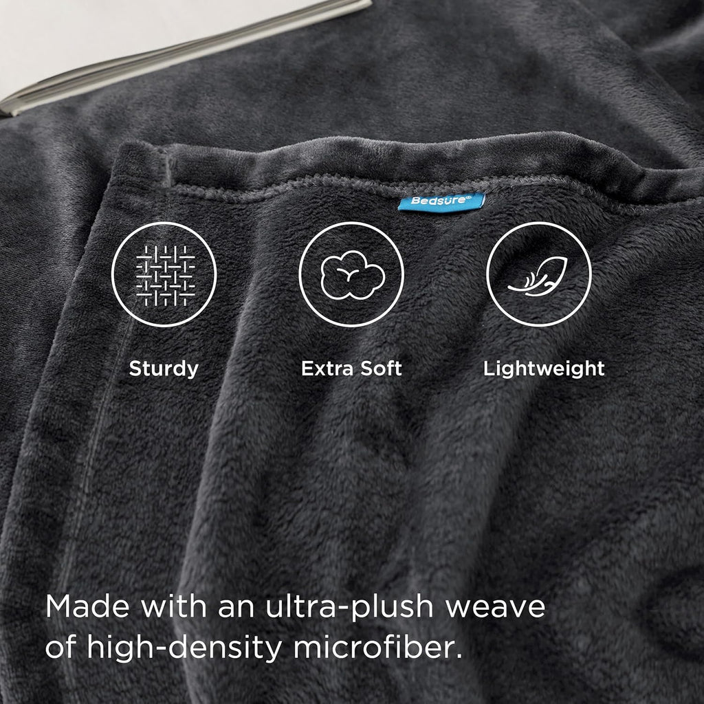 Bedsure GentleSoft Fleece Blanket - Cozy Dark Grey Twin Size 300GSM Plush Warm Throw, 60x80 Inches