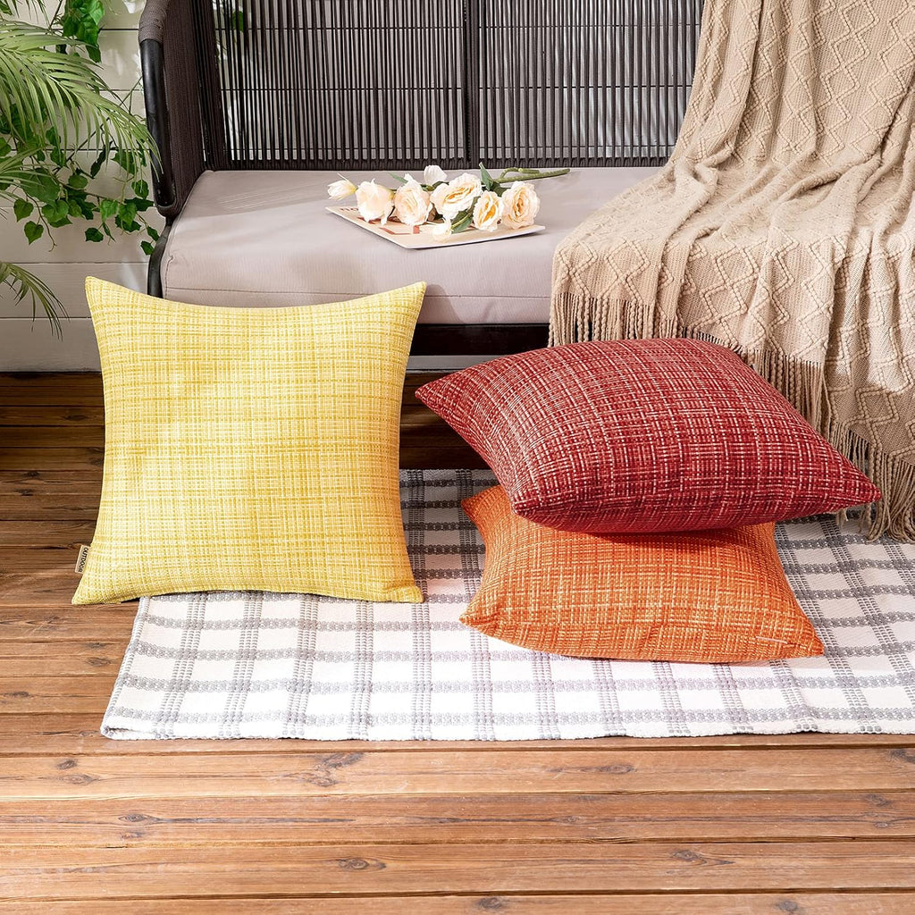 MIULEE Outdoor Waterproof Throw Pillow Covers - Decorative Farmhouse Cushion Covers, 12x12 Inch, Yellow | Pack of 2