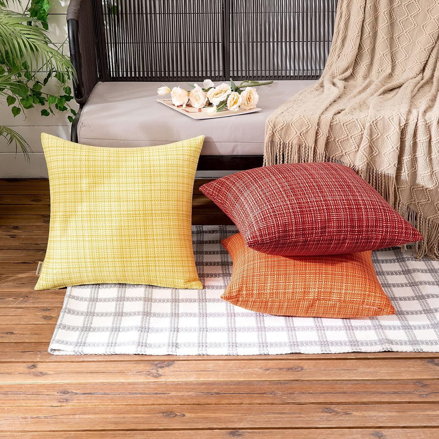 MIULEE Outdoor Waterproof Throw Pillow Covers - Decorative Farmhouse Cushion Covers, 12x12 Inch, Yellow | Pack of 2