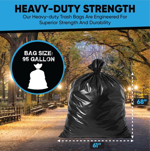 95-96 Gallon Trash Bags Heavy Duty | 50 Count | Extra Large 95-96 Gallon Trash Can Liners | 90-100 Gal for Outdoor, Commercial, and Home Use