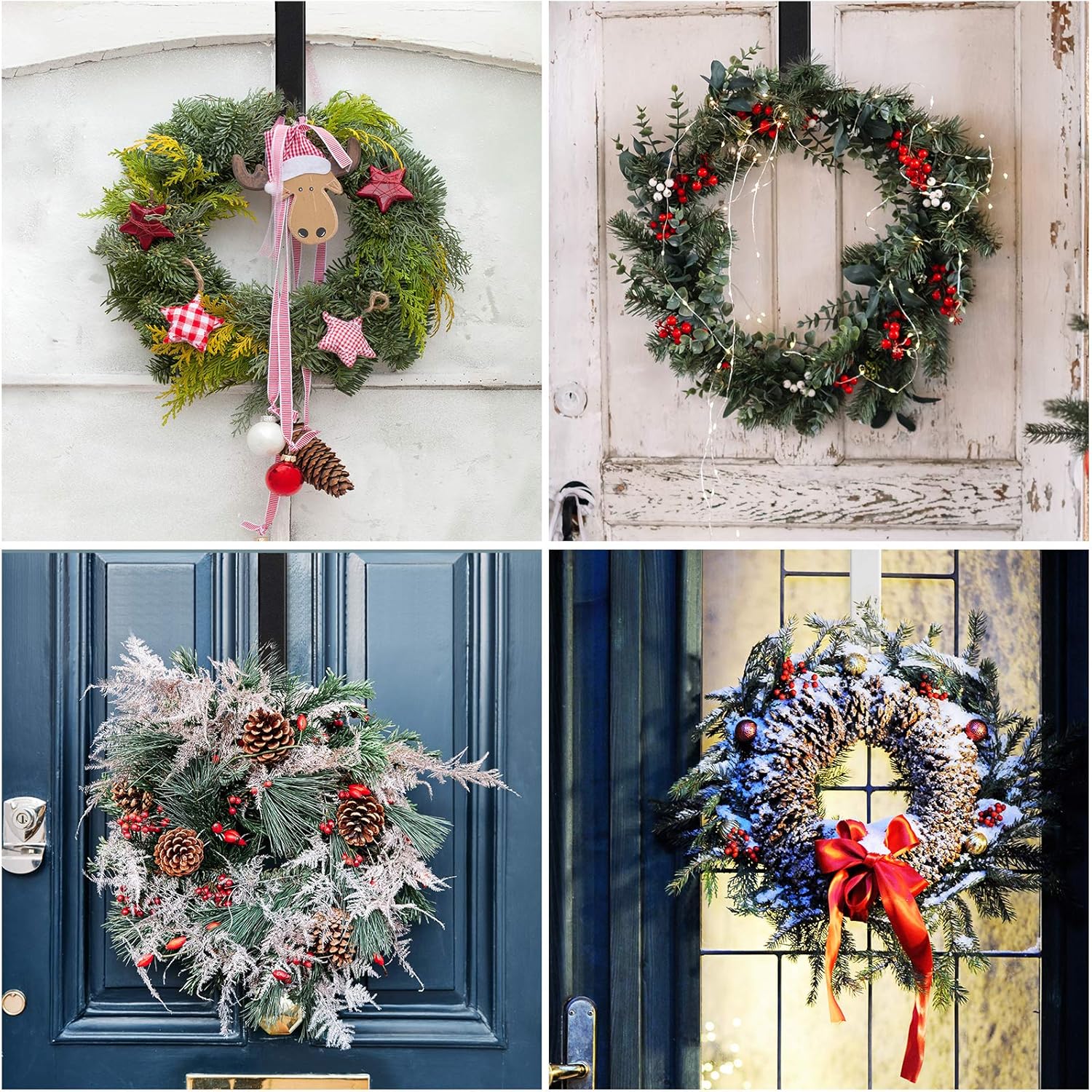 Myfolrena Wreath Hanger - Adjustable Stainless Steel Door Hanger for 15-24 Inch Wreaths, 20lb Capacity