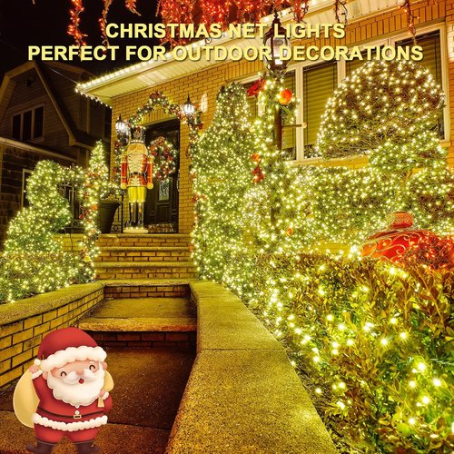JMEXSUSS 360 LED Christmas Net Lights - Waterproof Connectable 12ft x 5ft Warm White Mesh Lights for Outdoor Bushes