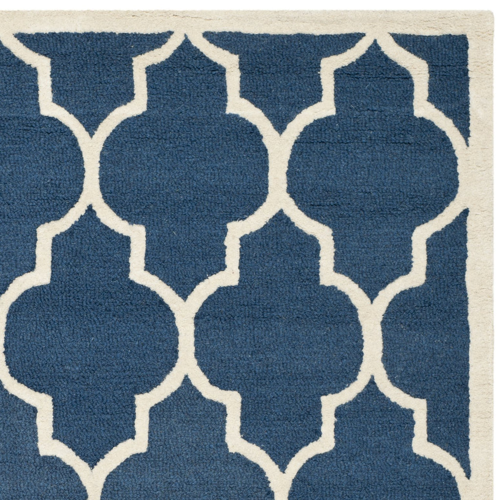 SAFAVIEH Cambridge Collection Area Rug - 6' Square, Navy & Ivory, Handmade Moroccan Trellis Wool, Ideal for High Traffic Areas in Living Room, Bedroom (CAM134G)