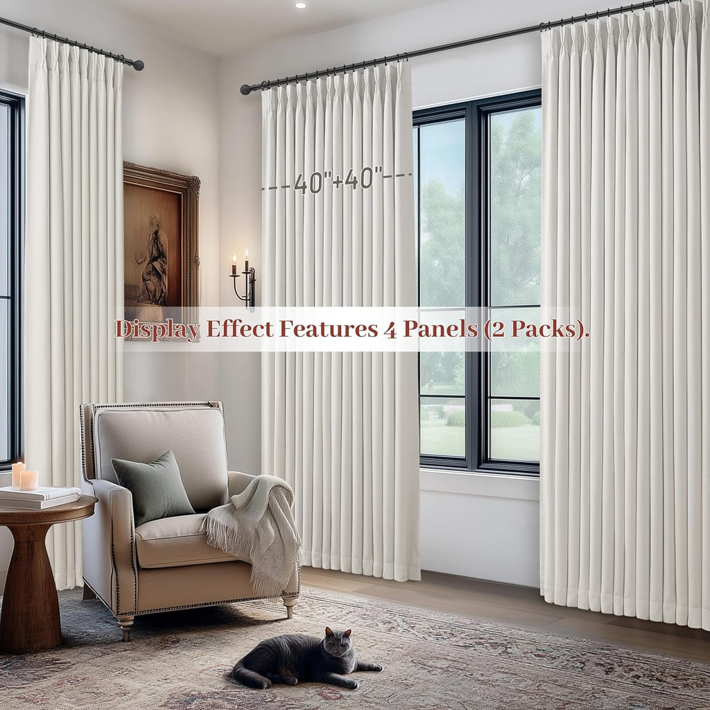 Skiennix 100% Blackout Linen Curtains - 96-Inch Insulated Heavy Drapes for Sliding Glass Doors | Off Beige