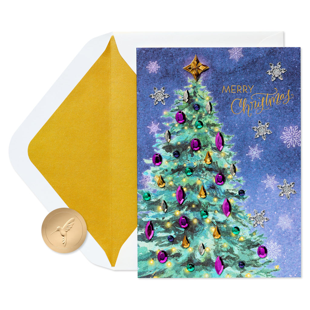 Papyrus Christmas Tree Card with Metallic Snowflakes (Joyful Wishes)