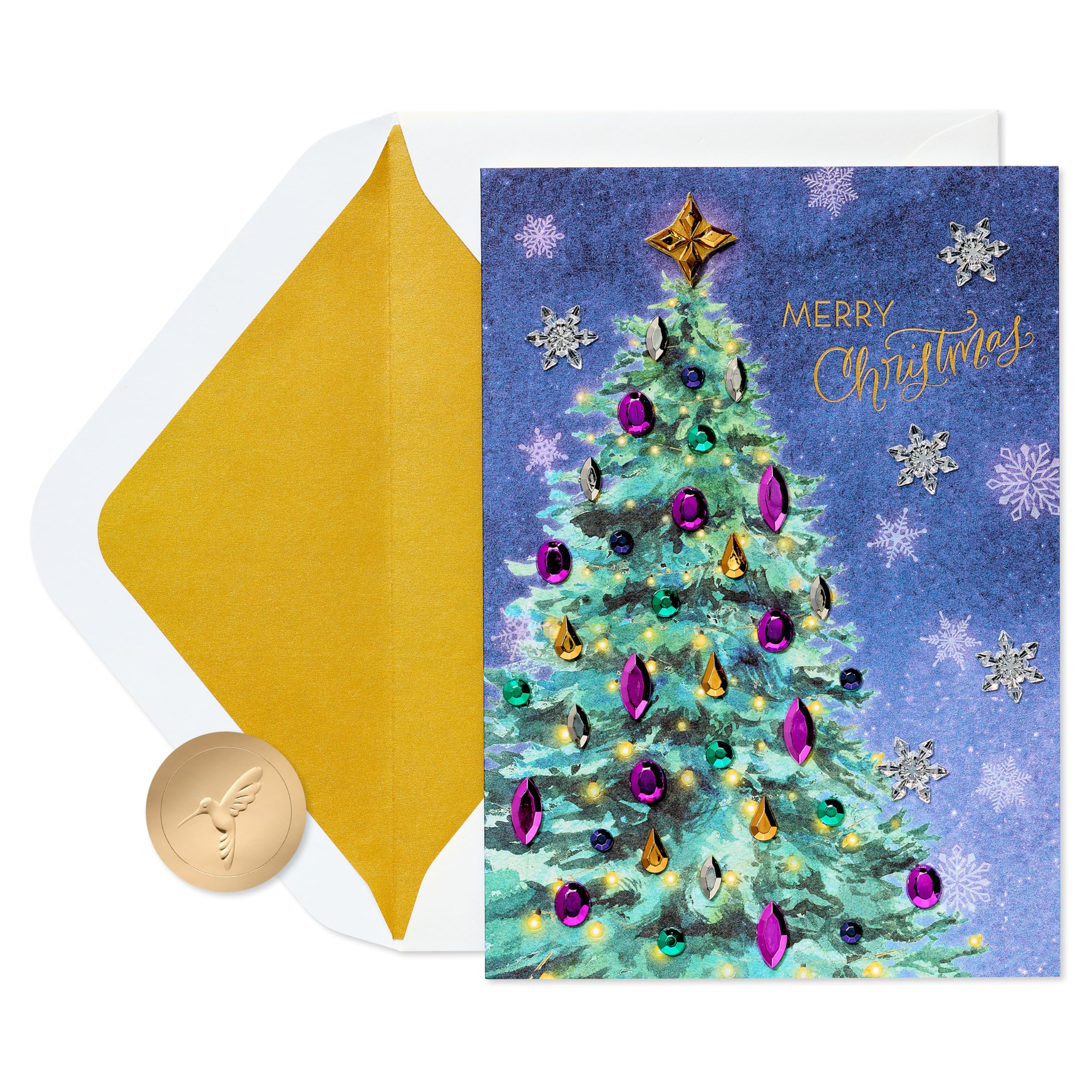 Papyrus Christmas Tree Card with Metallic Snowflakes (Joyful Wishes)